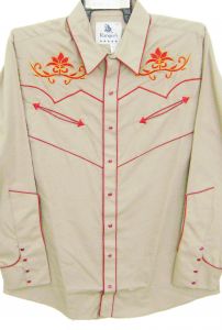 Modestone Men's Embroidered Long Sleeve Shirt Floral Filigree M Beige