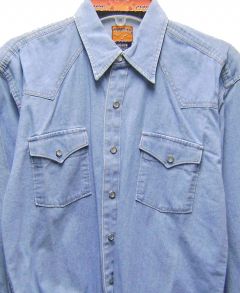 Modestone Men's Long Sleeve Fitted Western Shirt Denim Hex Shape Snaps Blue