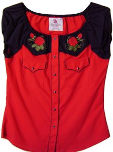 Modestone Women's Embroidered Short Sleeve Shirt Roses M Red