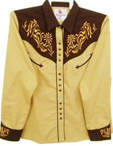Modestone Women's Embroidered Long Sleeve Shirt Floral Filigree L Beige