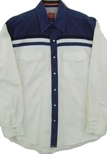 Modestone Men's Long Sleeve Fitted Western Shirt Denim/Cotton Two Tone Blue