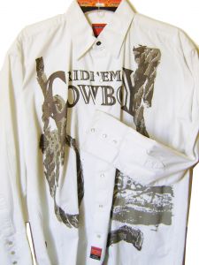 Modestone Men's Long Sleeve Shirt Ride Em Cowboy Rope Horses M White
