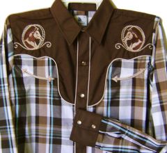 Modestone Boy's Embroidered Long Sleeve Shirt Horse Head Rope 14 Brown