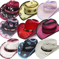 Modestone 24 Pcs Top Selling Pack Women's Straw Cowboy Hats Asst. Sizes/Colors