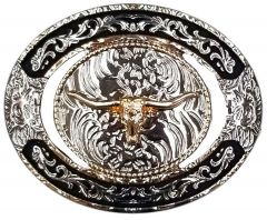 Modestone Nickel Silver Trophy Belt Buckle Longhorn Bull 4'' x 3 1/4''