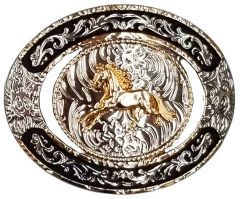 Modestone Nickel Silver Trophy Belt Buckle Galloping Horse 4'' x 3 1/4''