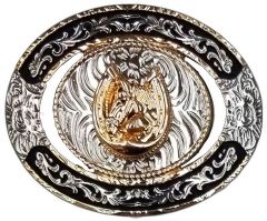 Modestone Nickel Silver Trophy Belt Buckle Horse Horseshoe 4'' x 3 1/4''