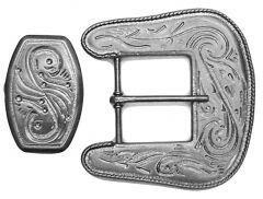 Modestone Men's 2 Pcs Belt Buckle & Loop Western Style Belt Buckle O/S Silver