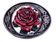 Modestone Men's Red Rose Filligree Western Style Belt Buckle O/S Silver
