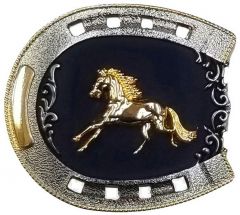 Modestone Metal Alloy Belt Buckle Horseshoe Galloping Horse 3 1/4'' x 3''