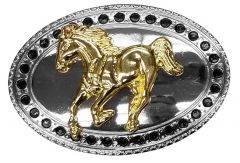 Modestone Metal Mirror Finish Belt Buckle Running Horse 4'' x 2 3/4'' Silver