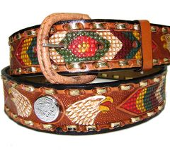 Modestone Men's Hand Painted Embossed Leather Belt 1.5'' Width Tan