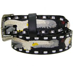 Modestone Men's Hand Painted Embossed Eagle Leather Belt 1.5'' Width Black