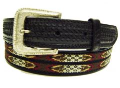 Modestone Men's Embossed Horse Woven Conchos Leather Belt 1.5'' Width Black
