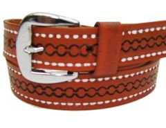 Modestone Boy's Extra Small Sizes Embossed Leather Belt 1'' Width Tan