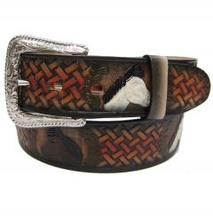 Modestone Men's Embossed Horse Theme Leather Belt 1.5'' Width Brown