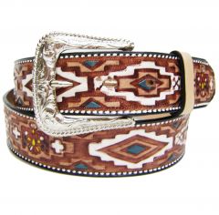 Modestone Men's Embossed Native Pattern Leather Belt 1.5'' Width Brown