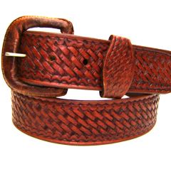Modestone Men's Embossed Basket Weave Leather Belt 1.5'' Width Brown
