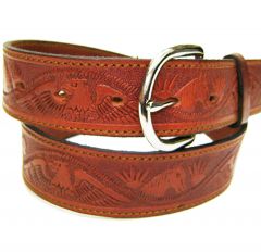 Modestone Men's Embossed Eagle Horse Leather Belt 1.5'' Width Brown