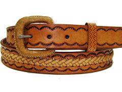 Modestone Men's Embossed Braid Leather Belt 1'' Width Tan