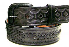Modestone Men's Embossed Diamond Single Braid Leather Belt 1.5'' Width Black