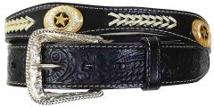 Modestone Scalloped Metal Conchos Sheriff Star & Braid Leather Belt 1.5''