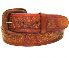 Modestone Men's Embossed Eagle Leather Belt 1.5'' Width Tan