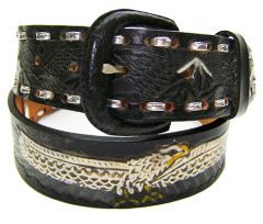 Modestone Men's Hand Painted Eagle USA Leather Belt 1.5'' Width Black
