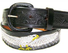 Modestone Men's Hand Painted Eagle Conchos Leather Belt 1.5'' Width Black