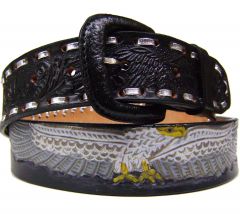 Modestone Men's Leather Belt Painted Eagle Concho 1.5'' Width
