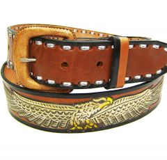 Modestone Men's Hand Painted Eagle Arrow Braid Leather Belt 1.5'' Width Tan