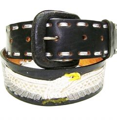 Modestone Men's Hand Painted Embossed Leather Belt Eagle Braid Black