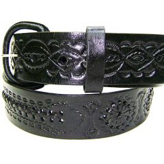 Modestone Men's Embossed Circle Single Braid Leather Belt 1.5'' Width Black