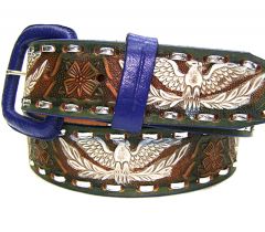 Modestone Men's Hand Painted Embossed Eagle Leather Belt 1.5'' Width Blue