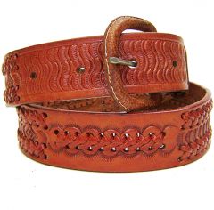 Modestone Men's Embossed Double Single Braid Leather Belt 1.5'' Width Tan