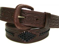 Modestone Men's Burgundy Diamond Braid Leather Belt 1.5'' Width Burgundy