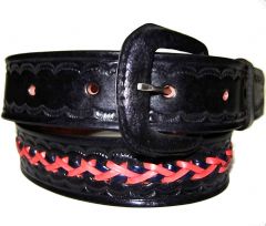 Modestone Men's Braids Embossed Leather Belt 1.25'' Width Black