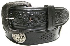 Modestone Men's Diamond Braid Floral Conchos Leather Belt 1.5'' Width Black