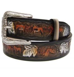 Modestone Men's Embossed Horse Theme Leather Belt 1.5'' Width Brown