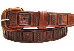 Modestone Men's Embossed Leather Belt 1.5'' Width Brown