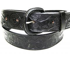 Modestone Men's Embossed Eagle Deer Leather Belt 1.5'' Width Black