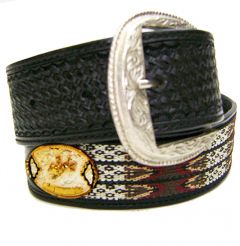 Modestone Men's Embossed Woven Pattern Metal Conchos. 2'' Width Black