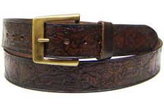 Modestone Wolf Deer Canoe Nature Embossed Leather Belt 1.5'' Width Brown