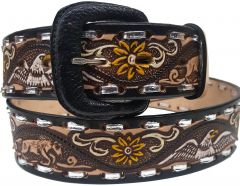Modestone Hand Painted Eagle Horse Laced Western Leather Belt 1.5'' Width