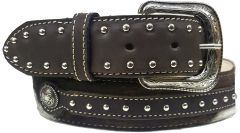 Modestone Metal Buckle Studs Hair On Cowhide Leather Belt 1.5'' Width Brown