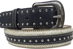 Modestone Metal Buckle Studs Hair On Cowhide Leather Belt 1.5'' Width Black