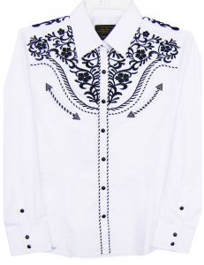 Modestone Women's Embroidered Long Sleeve Fitted Western Shirt Floral White