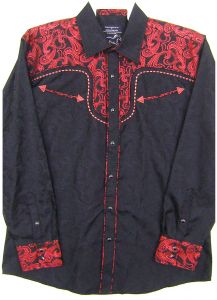 Modestone Men's Embroidered Fitted Western Shirt Filigree Pattern Material Black