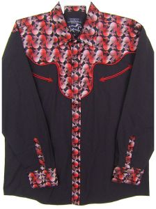 Modestone Men's Fitted Western Shirt Filigree Pattern Material Black