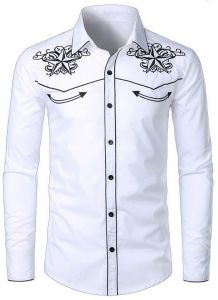 Modestone Men's Embroidered Long Sleeved Fitted Western Shirt Star White